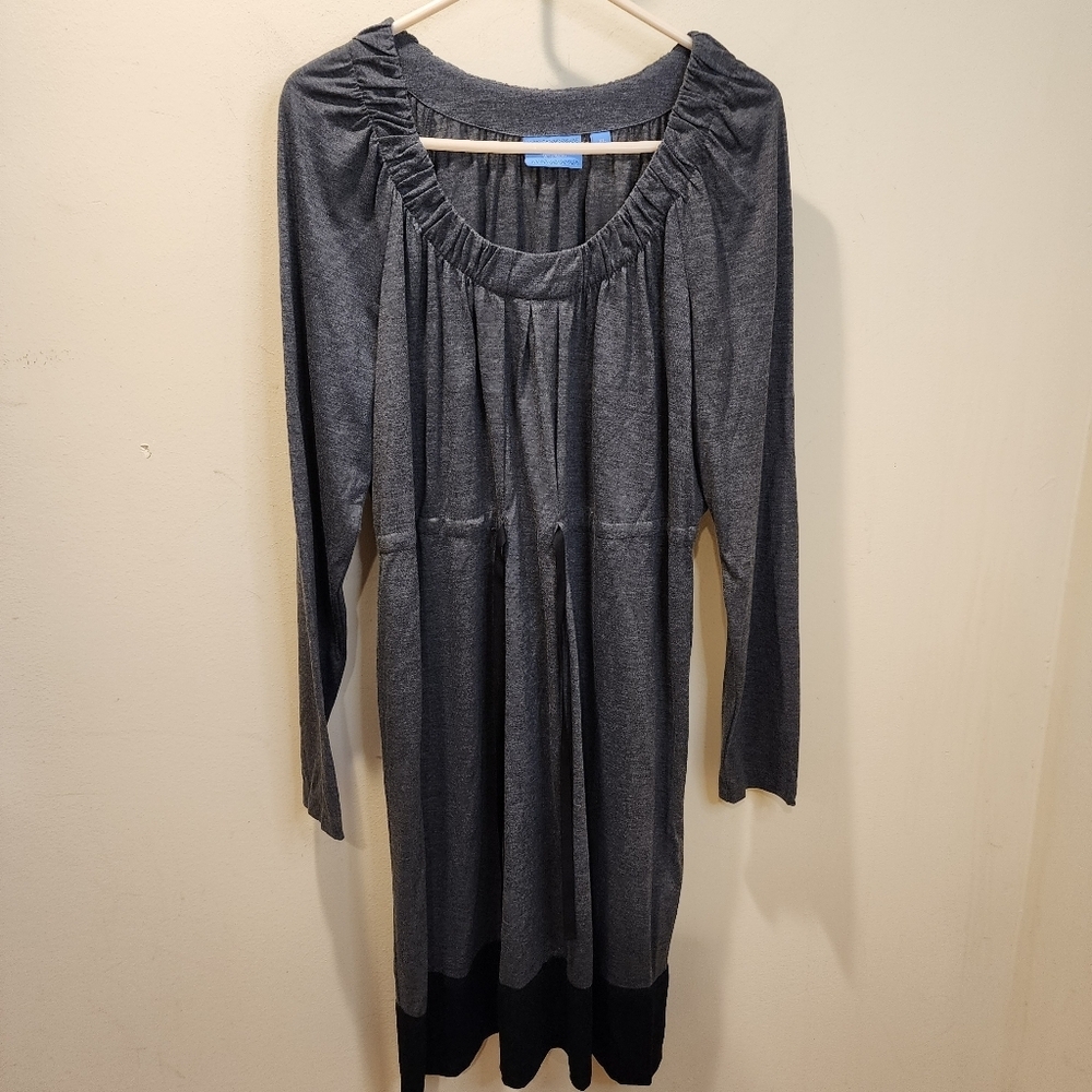 Simply Vera Gray Long Sleeve Casual Knee Length Tie Front Dress Size XL